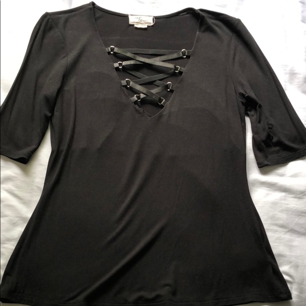 Black Sexy lace up short sleeve top